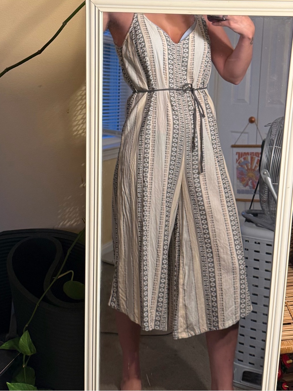 Patterned V-Neck Jumpsuit
